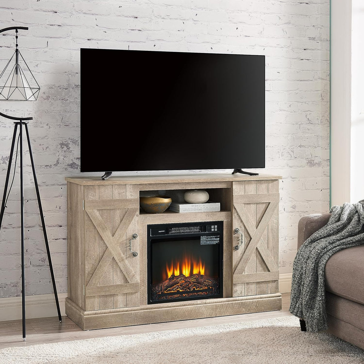 Light Gray Electric Fireplace TV Stand Z576