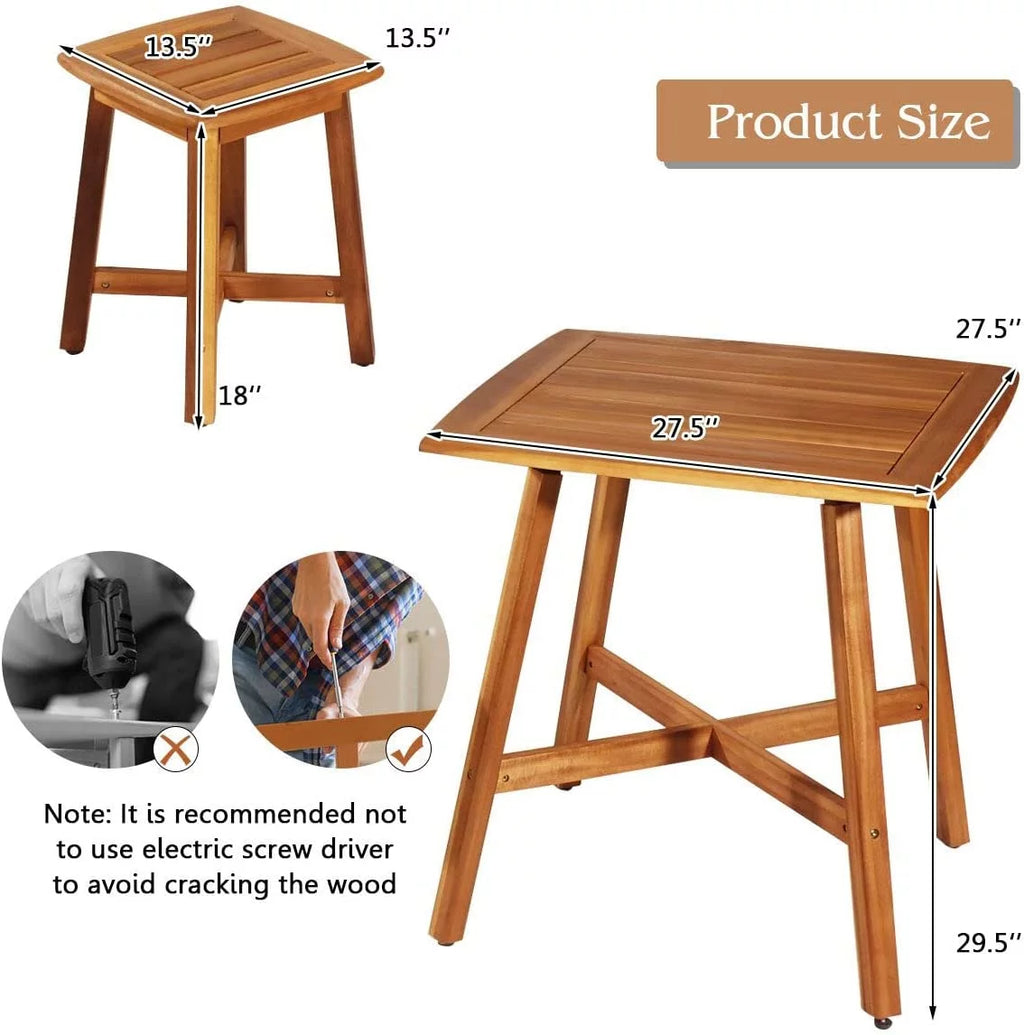 5 Piece Acacia Wood Patio Dining Furniture Set with 4 Stools T397