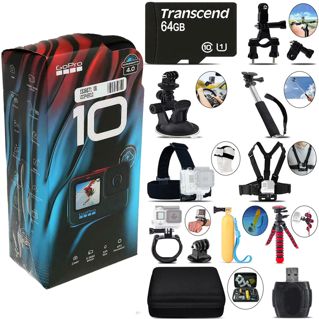 GoPro HERO10 Black 4K30 Ultra HD 23MP Waterproof Action Camera -64GB Kit M213609