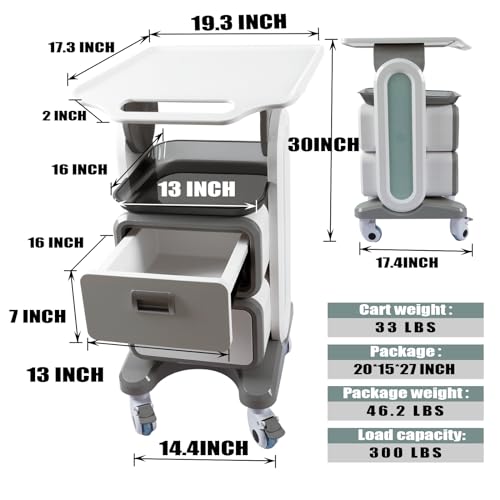 Medical Trolley Cart with Drawers, Rolling Cart with Wheels and Trays, Mobile Utility Cart N295869