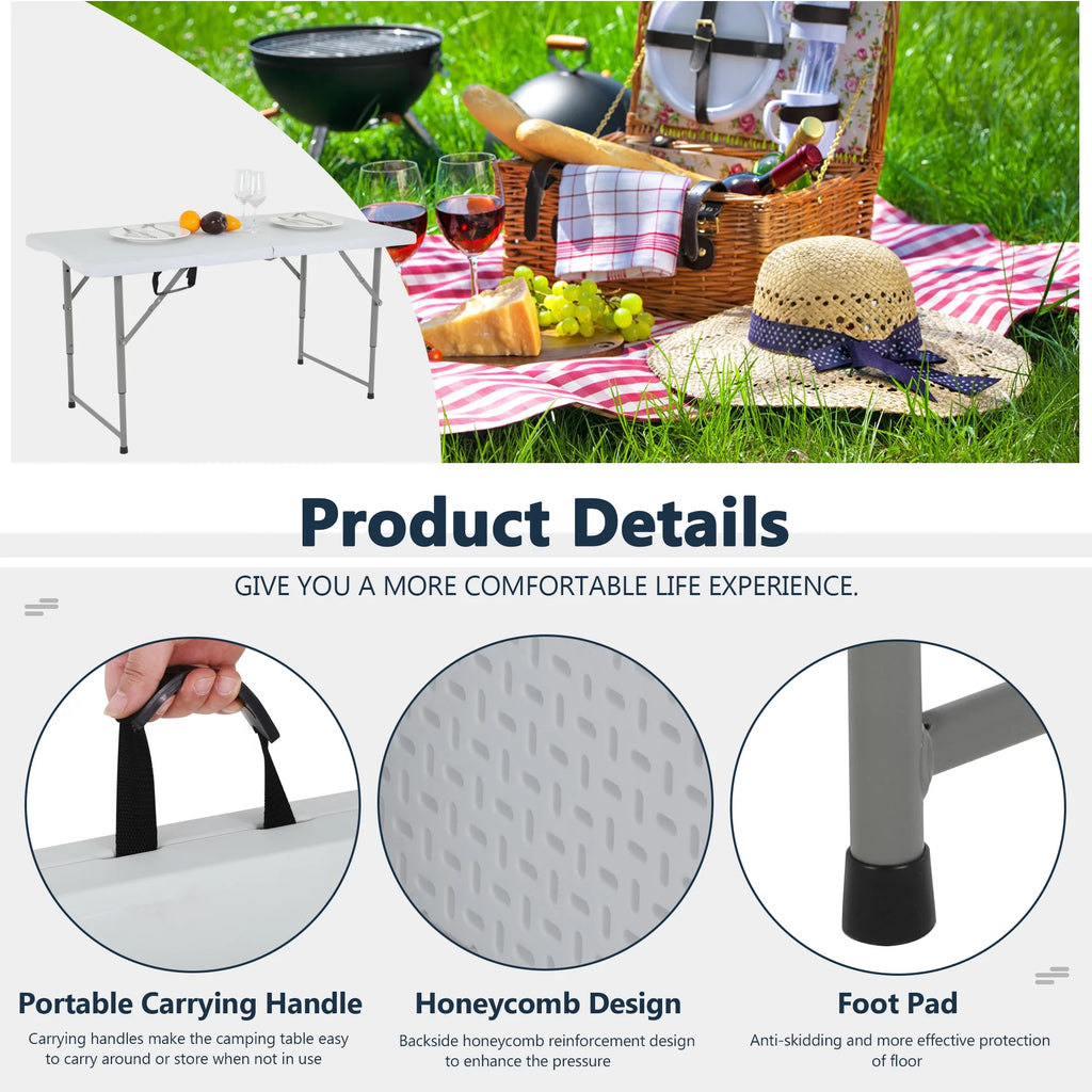4 ft Adjustable Folding Plastic Table with Carrying Handle U3327