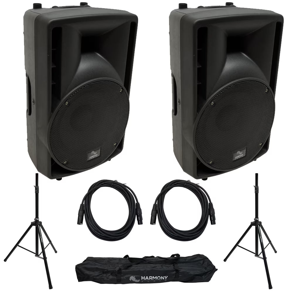 10" Pro DJ Powered 400W PA Speaker Pair with Tripod Stands & XLR Cables J150