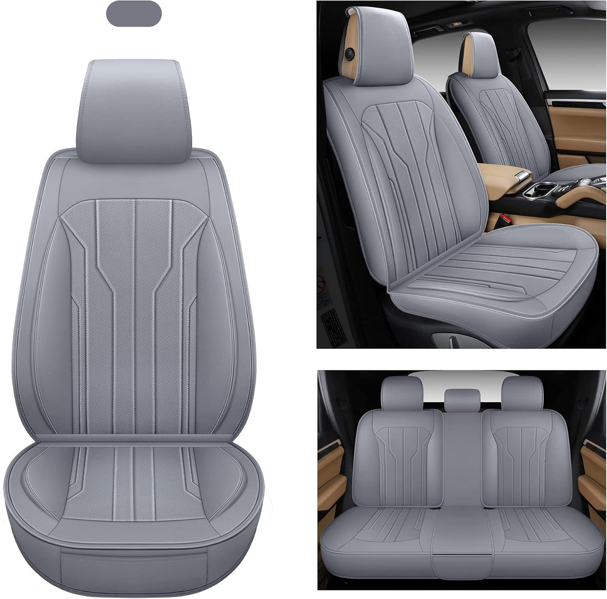 Gray Leatherette Car Seat Covers for Cars SUV Pick-up Truck, Front Pair A19433