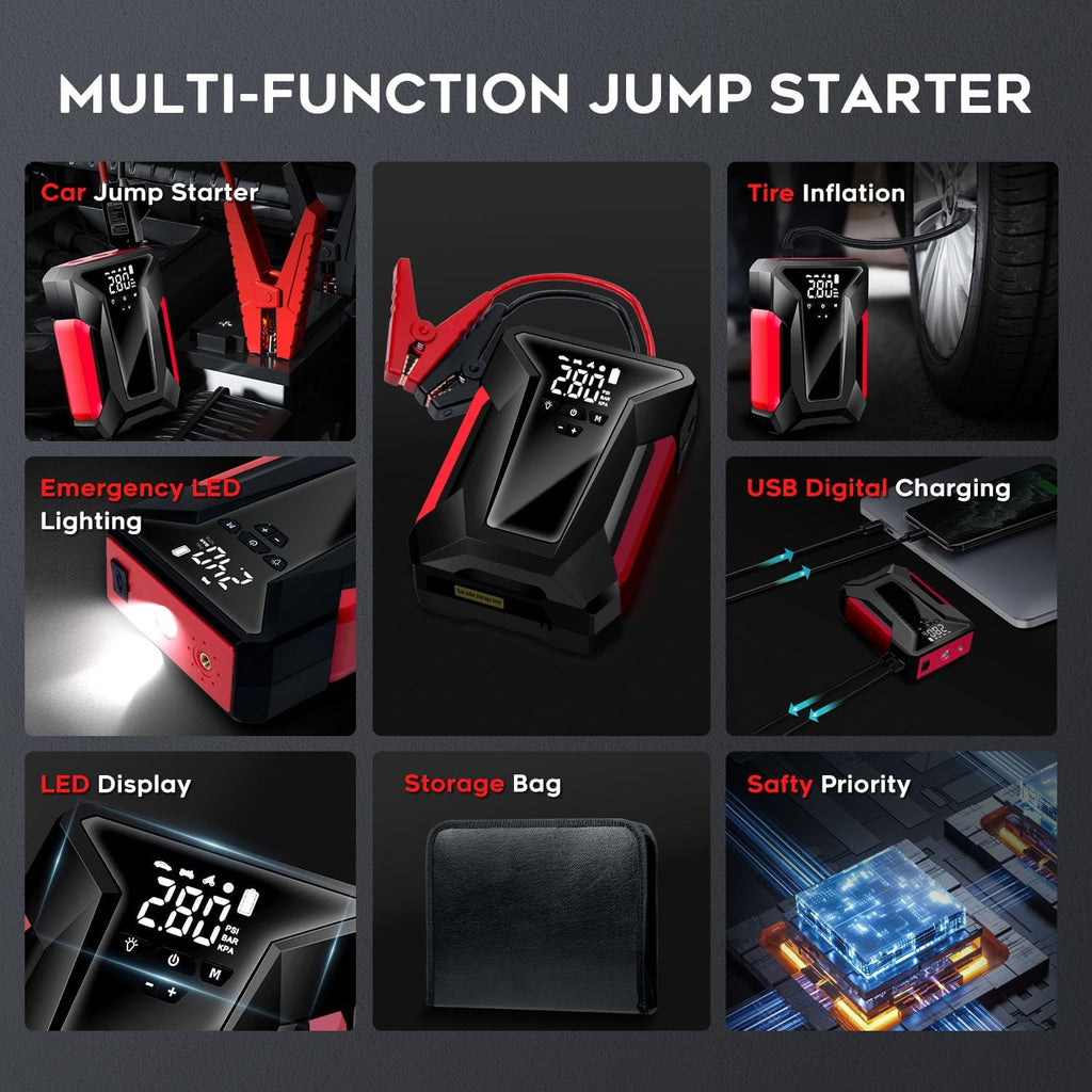 4000A Peak Car Jump Starter with Air Compressor and Emergency LED Light U51831