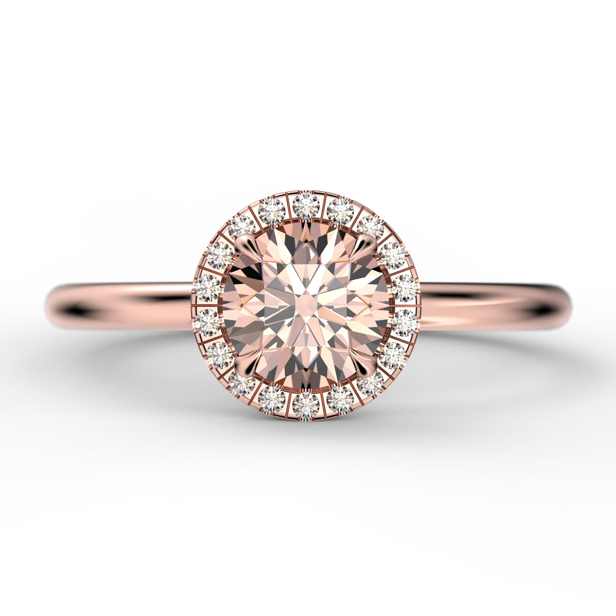 1.25 Carat Round Cut Morganite And Diamond Moissanite Engagement Ring in 925 Sterling Silver With 18k Rose Gold Plating U32915