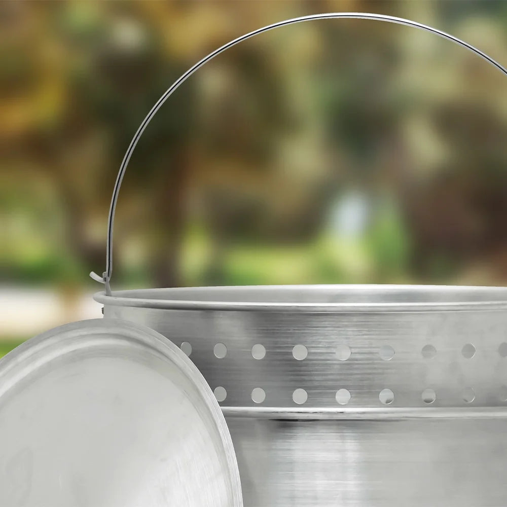 120 Qt Aluminum Stock Pot with Strainer Basket and Lid V66996