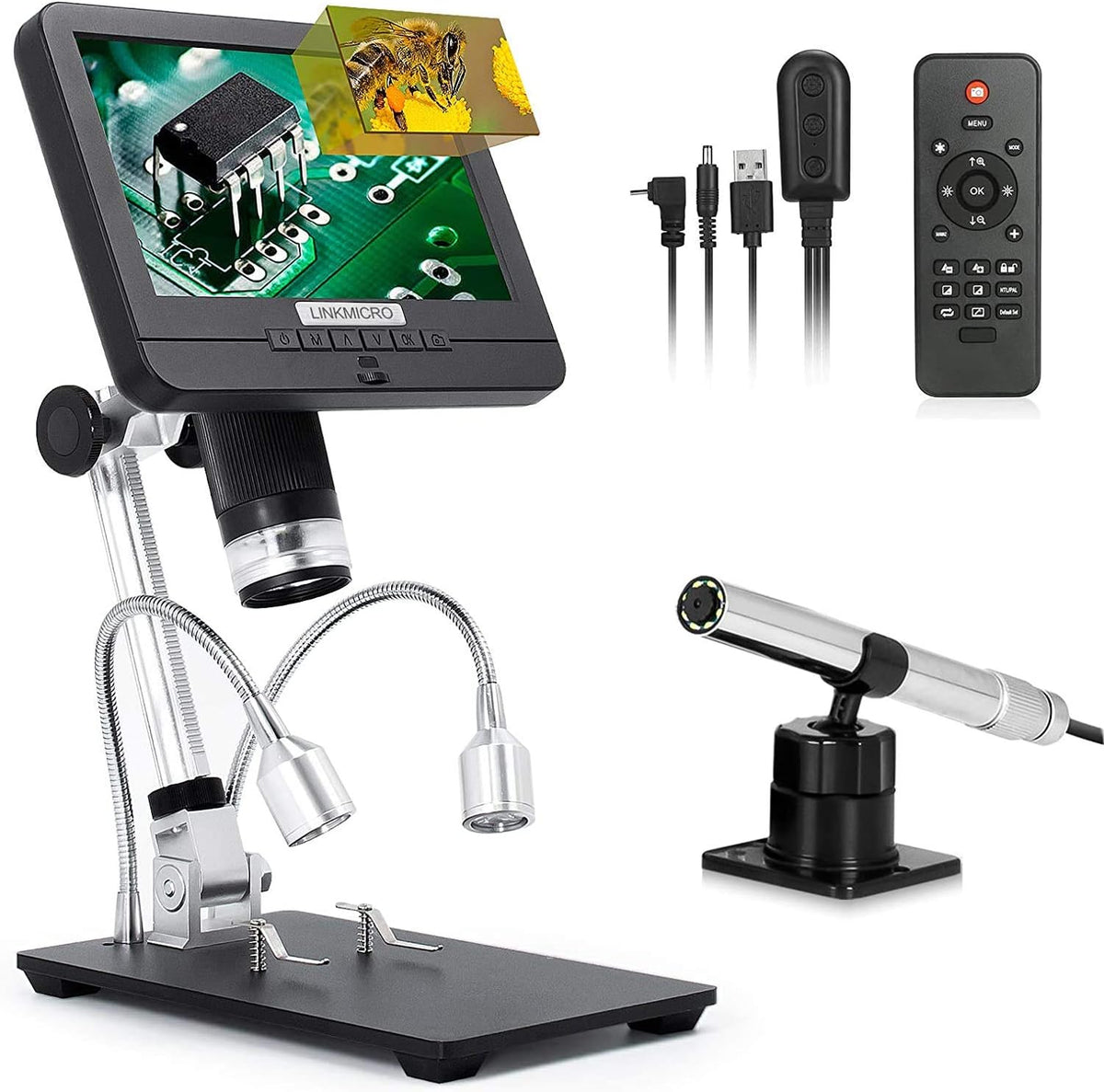 7 Inch Screen Digital Microscope with Metal Adjustable Stand D8431
