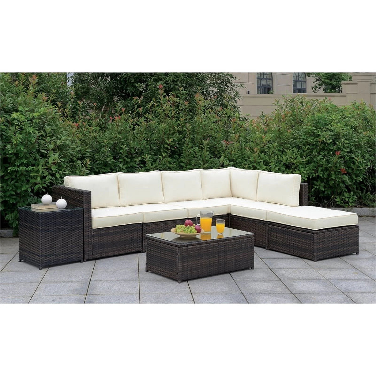 Brown and Beige Rattan Patio Armless Chair O574665