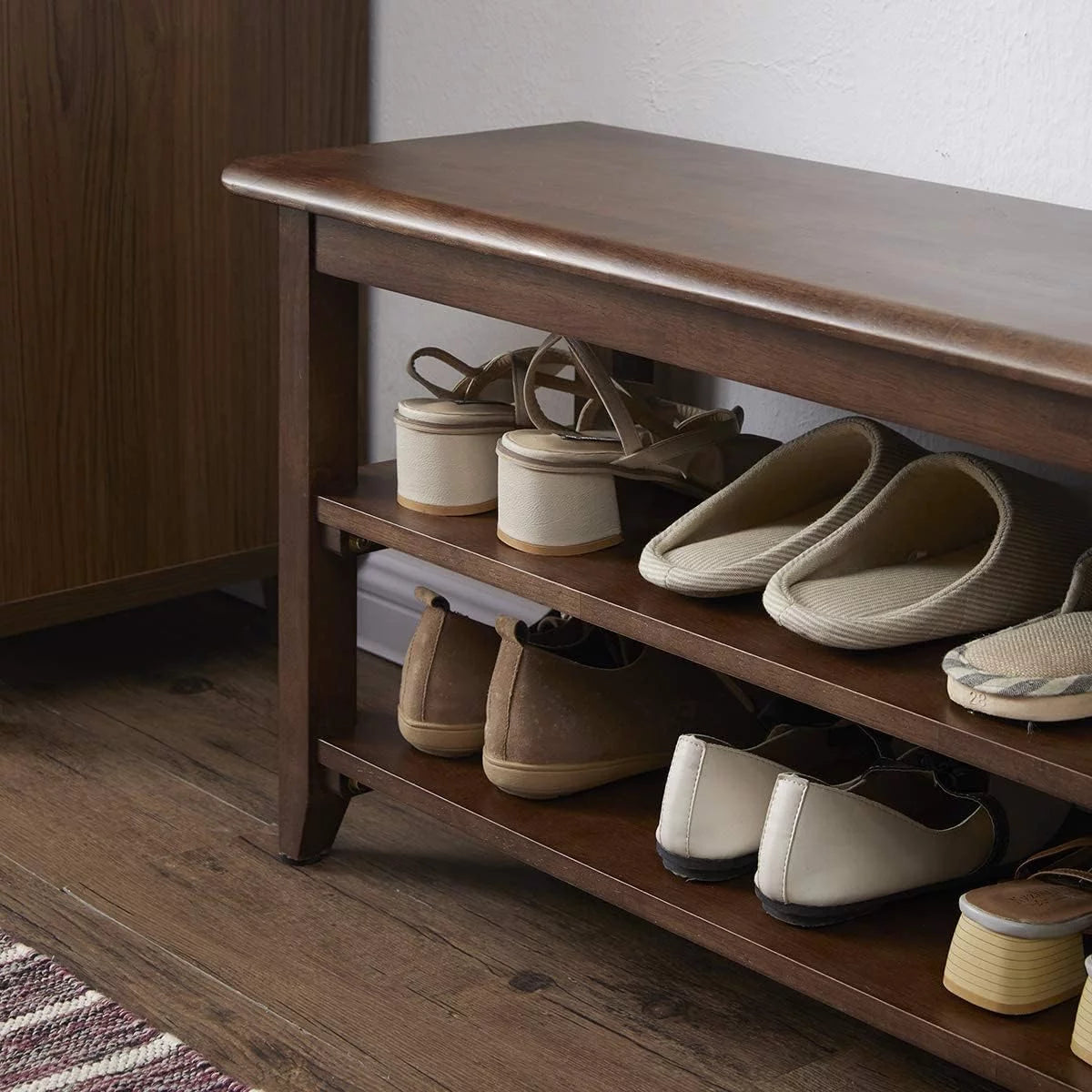 Dark Brown 3 Tier Wood Shoe Storage Bench L75969