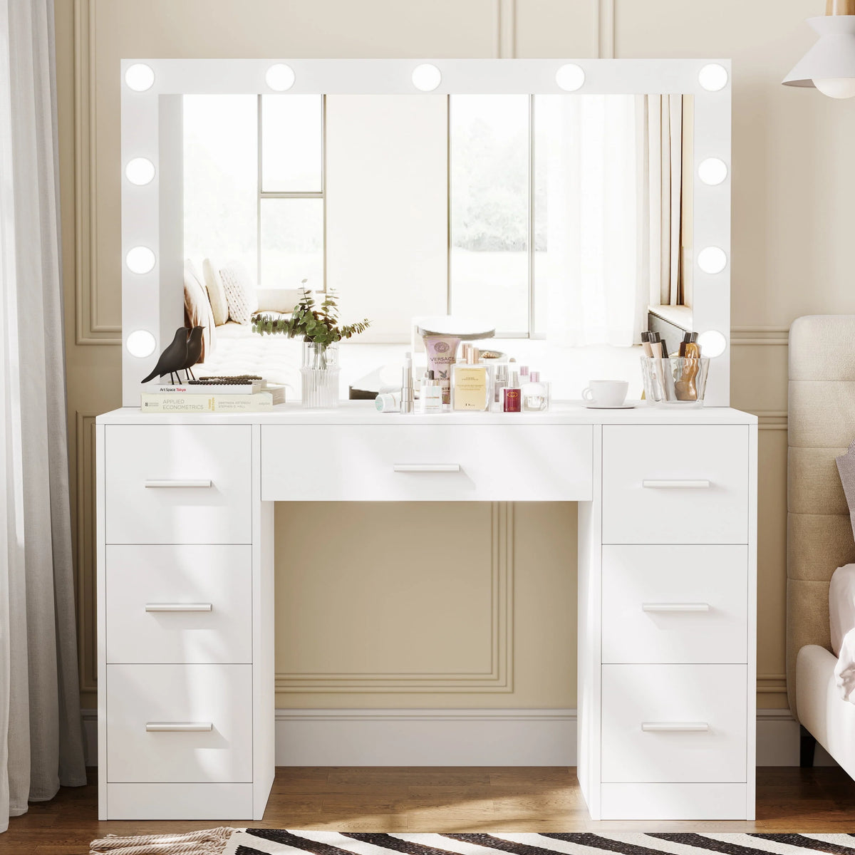White Makeup Vanity Table with Mirror and 7 Drawer N44383