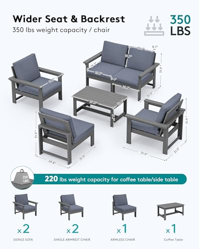 6-Piece HDPE Sectional Patio Conversation Set with Khaki Cushion T6284