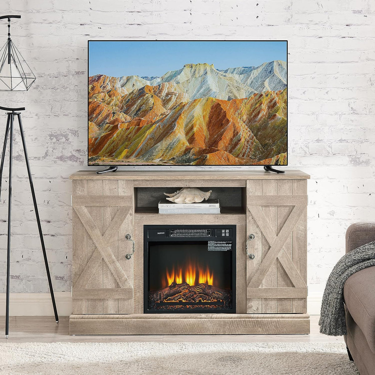 Light Gray Electric Fireplace TV Stand Z576