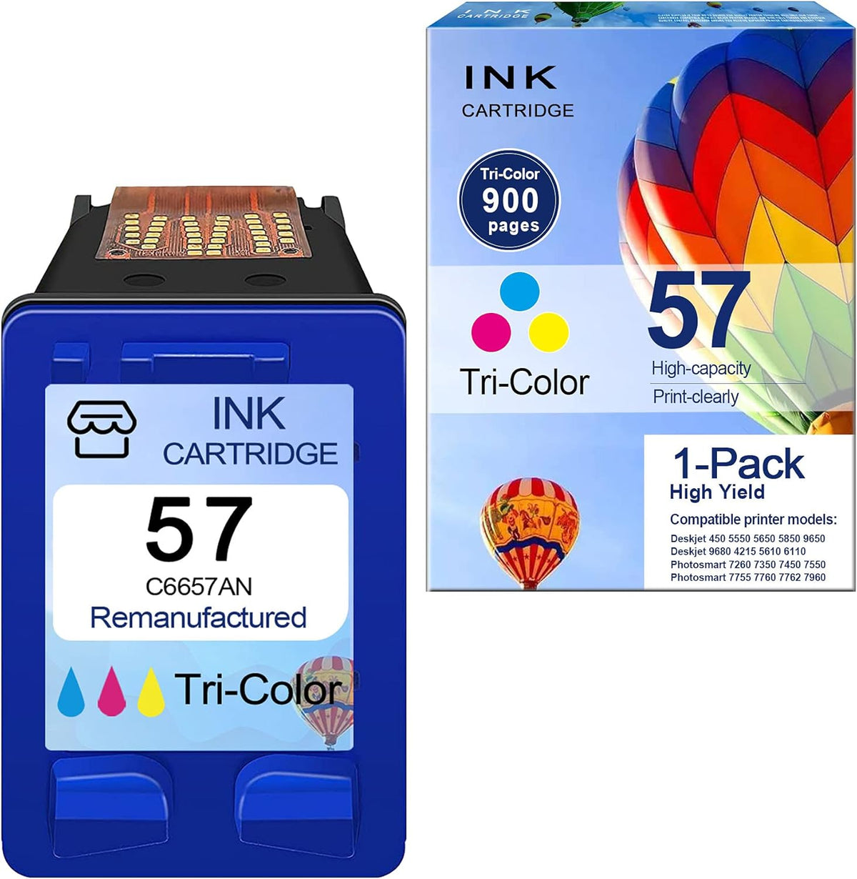 Remanufactured Ink Cartridge for HP Deskjet Officejet Photosmart (Tri-Color, 1-Plack) K747576