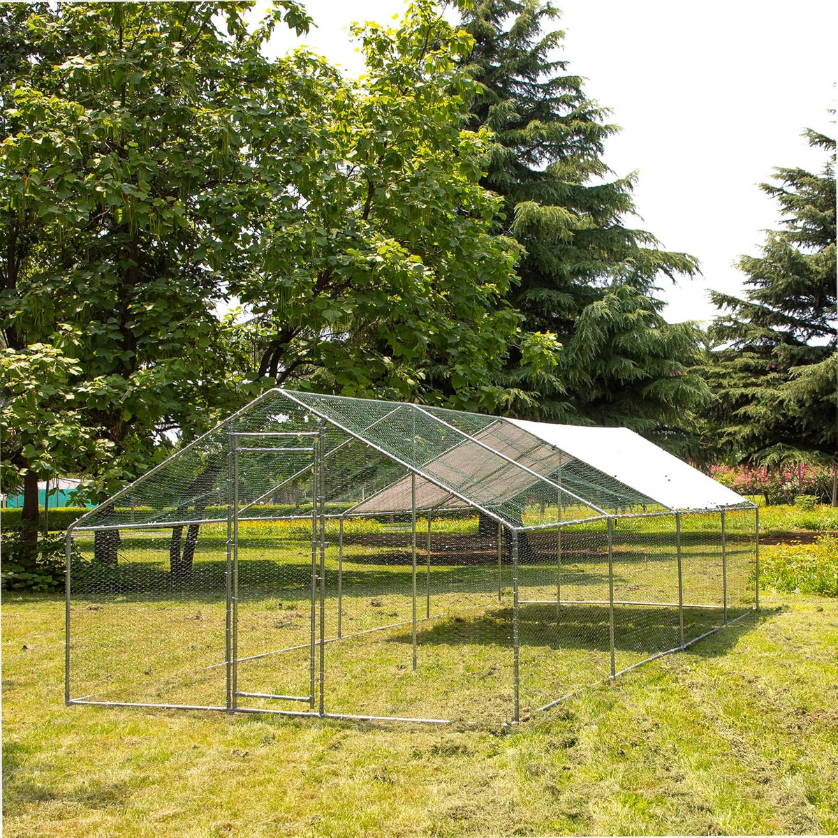 Large Metal Chicken Coop with Waterproof Cover, Anti-UV Cover for Outdoor (10' L x 25.5' W x 6.56' H) A58988