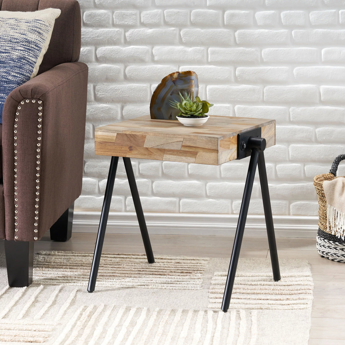 Gray and Black Mango Wood and Iron Side Table S5557