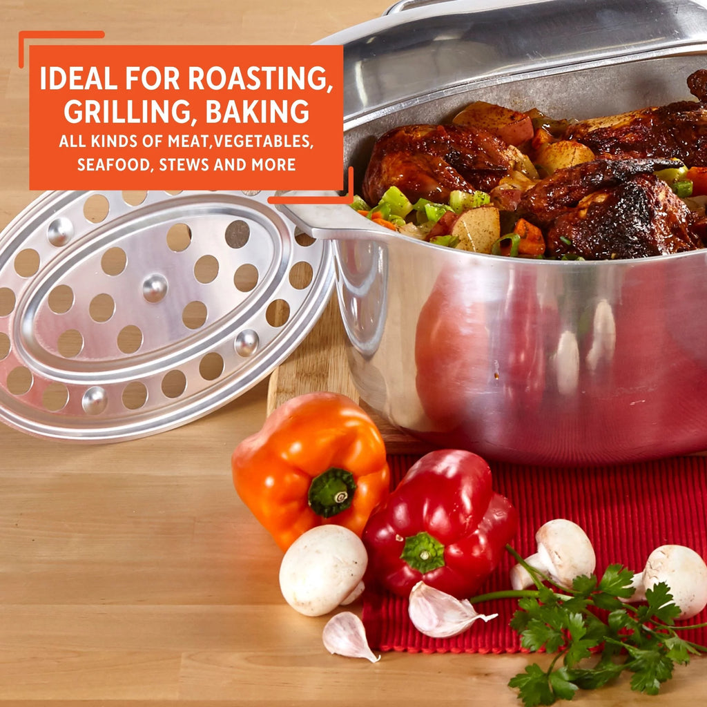 15 inch Cast Aluminum Roaster Pan with Lid and Roasting Tray X5029
