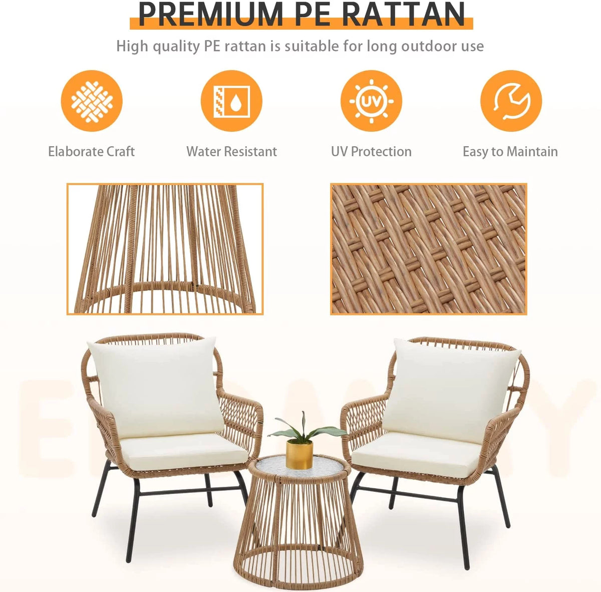 3 Pieces L-Shaped Wicker Sectional Set with Cushions and Glass Table W88020