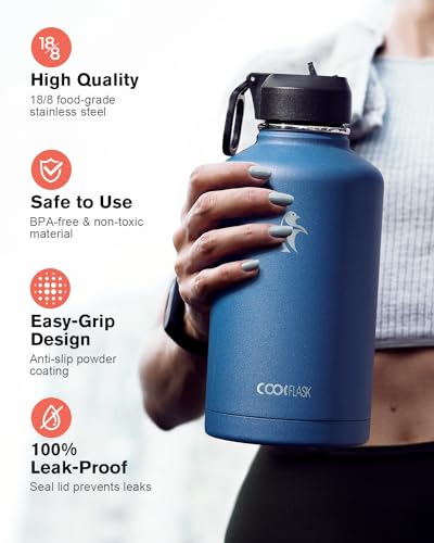64 oz Insulated Stainless Steel Water Bottle with Straw & 3 Lids N341933