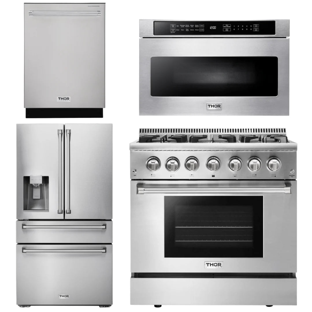 36 Propane Dual Fuel Range, Microwave, Refrigerator, Dishwasher E76386