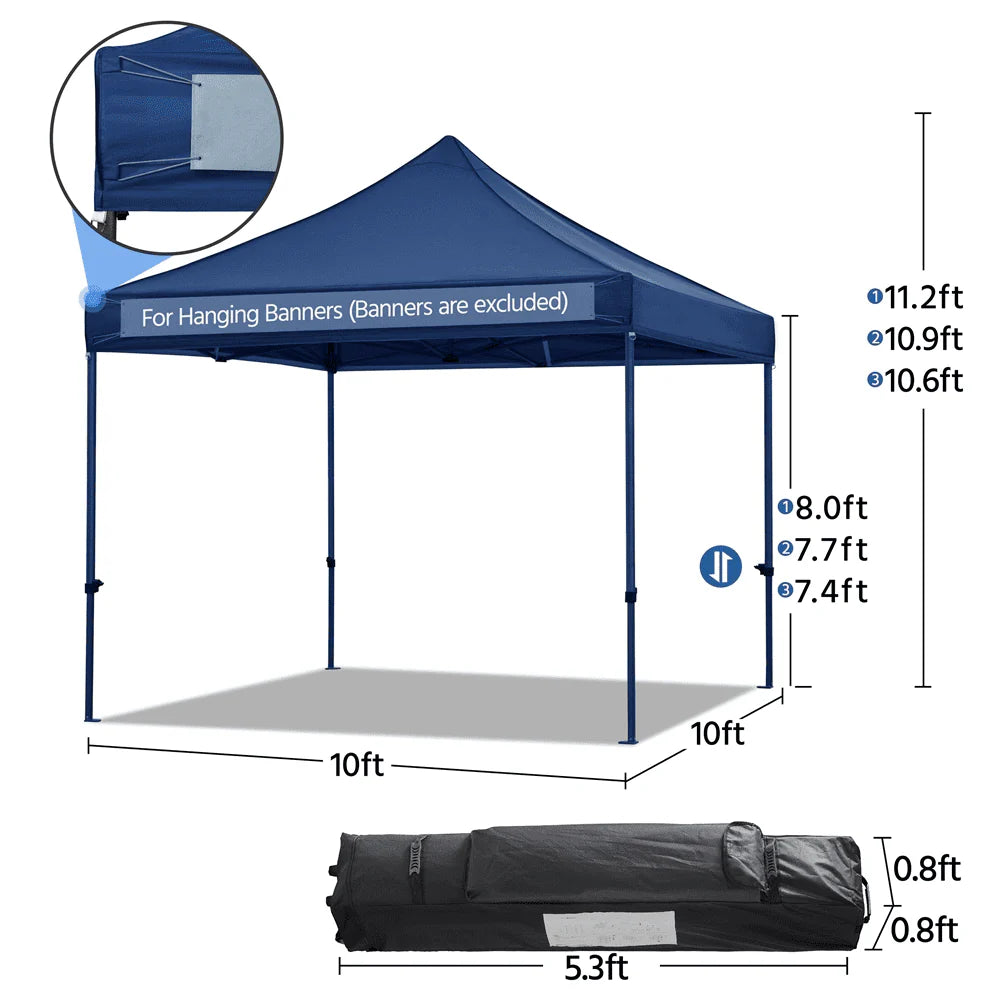 10x10FT Pop Up Canopy Tent with Wheeled Carry Bag, Navy Blue F602190