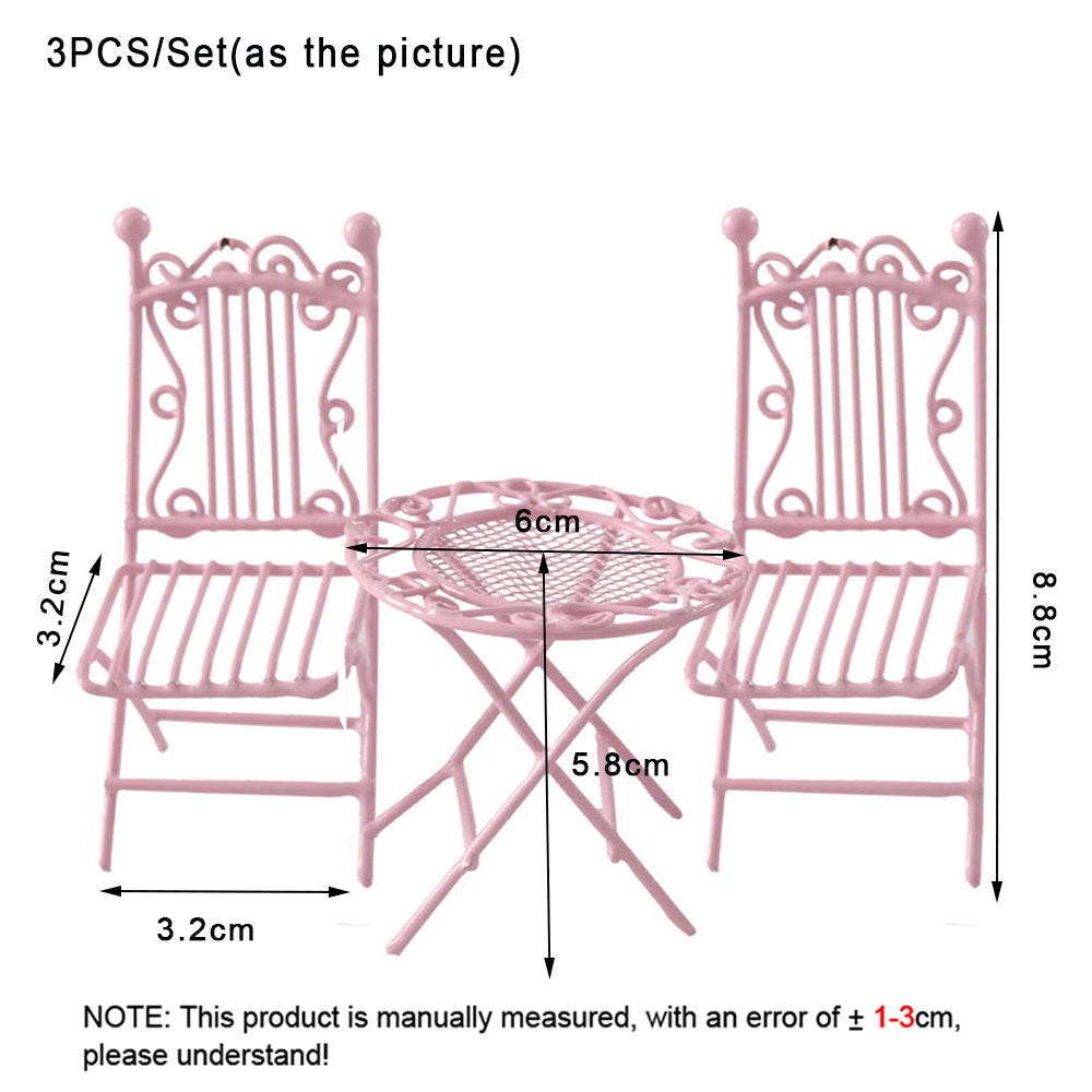 Miniature Metal Pink Table Chair for Dolls House Furniture I4595