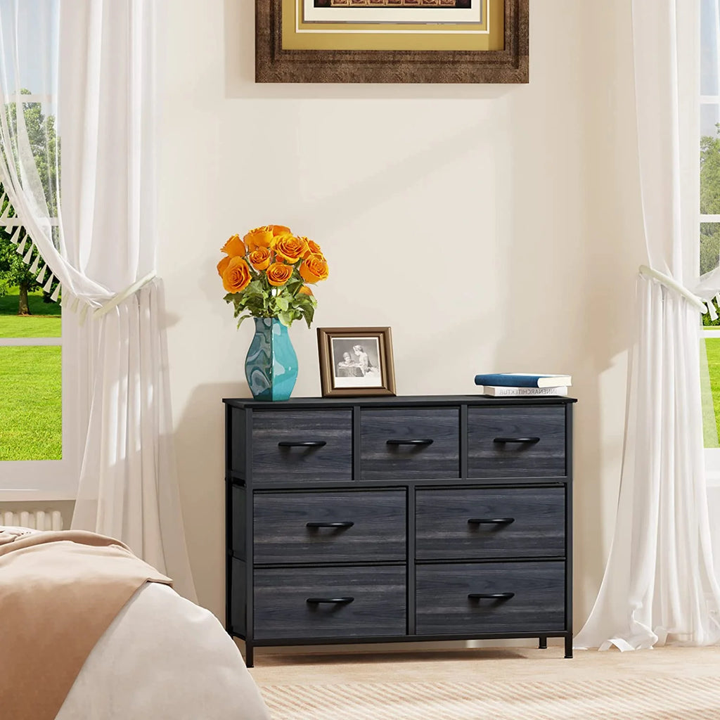 7 Drawer Fabric Dresser with Wooden Top V740