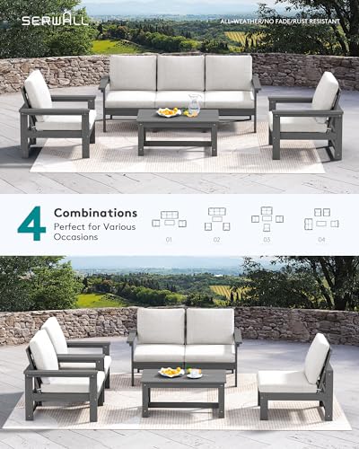 6-Piece HDPE Sectional Patio Conversation Set with Khaki Cushion T6284