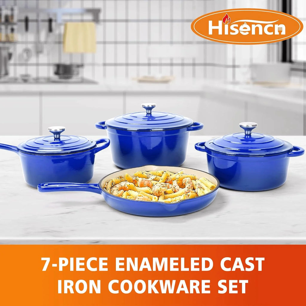 7 Piece Enameled Cast Iron Cookware Set with Ceramic Nonstick Coating A14286