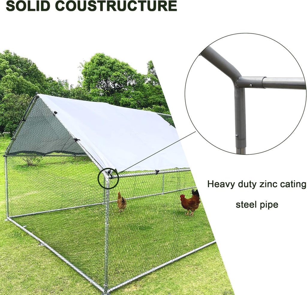 Large Metal Chicken Coop with Waterproof Cover, Anti-UV Cover for Outdoor (10' L x 25.5' W x 6.56' H) A58988