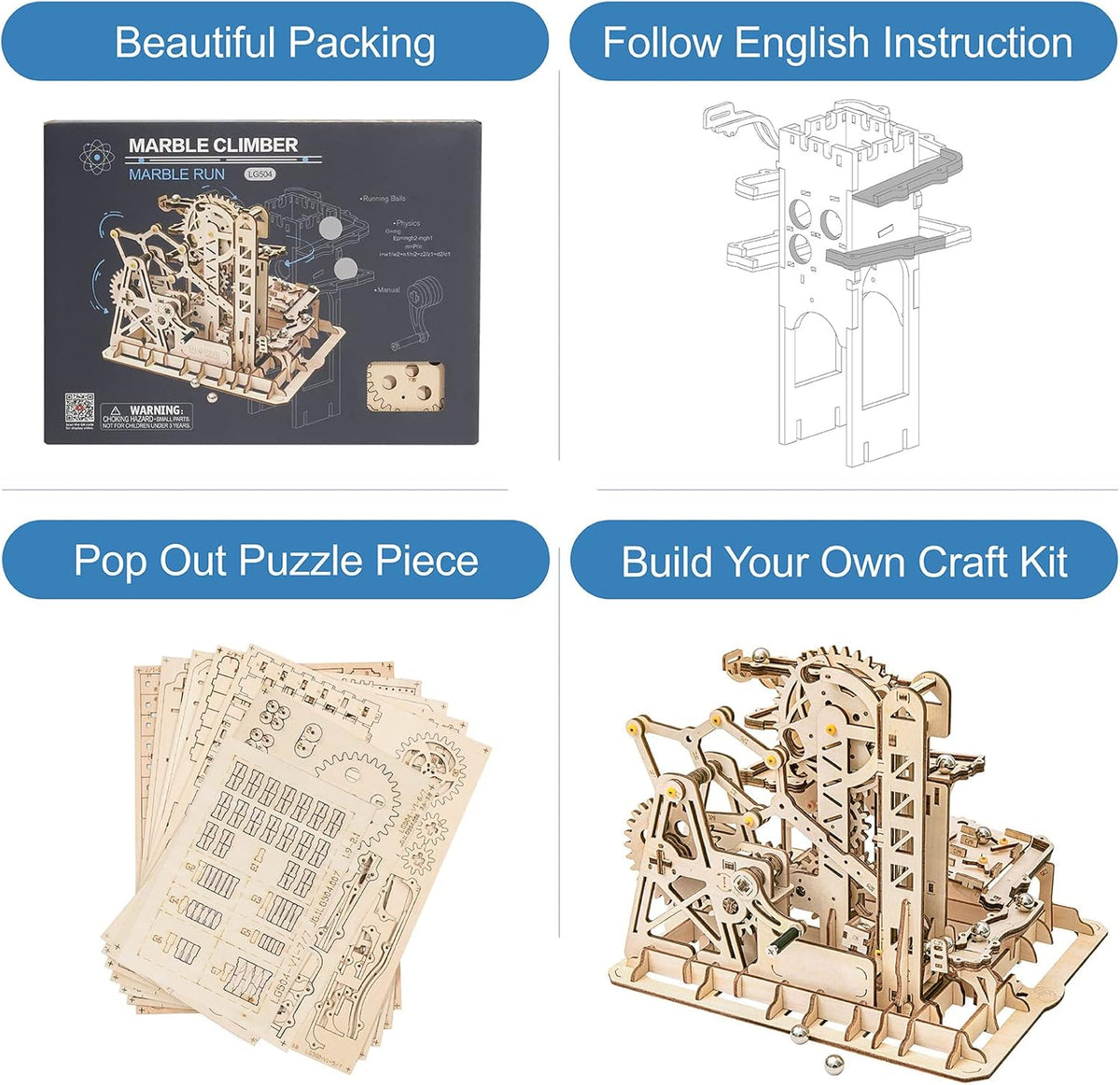 3D Wooden Marble Run Puzzle Craft Toy DIY Model Building Kits V781523