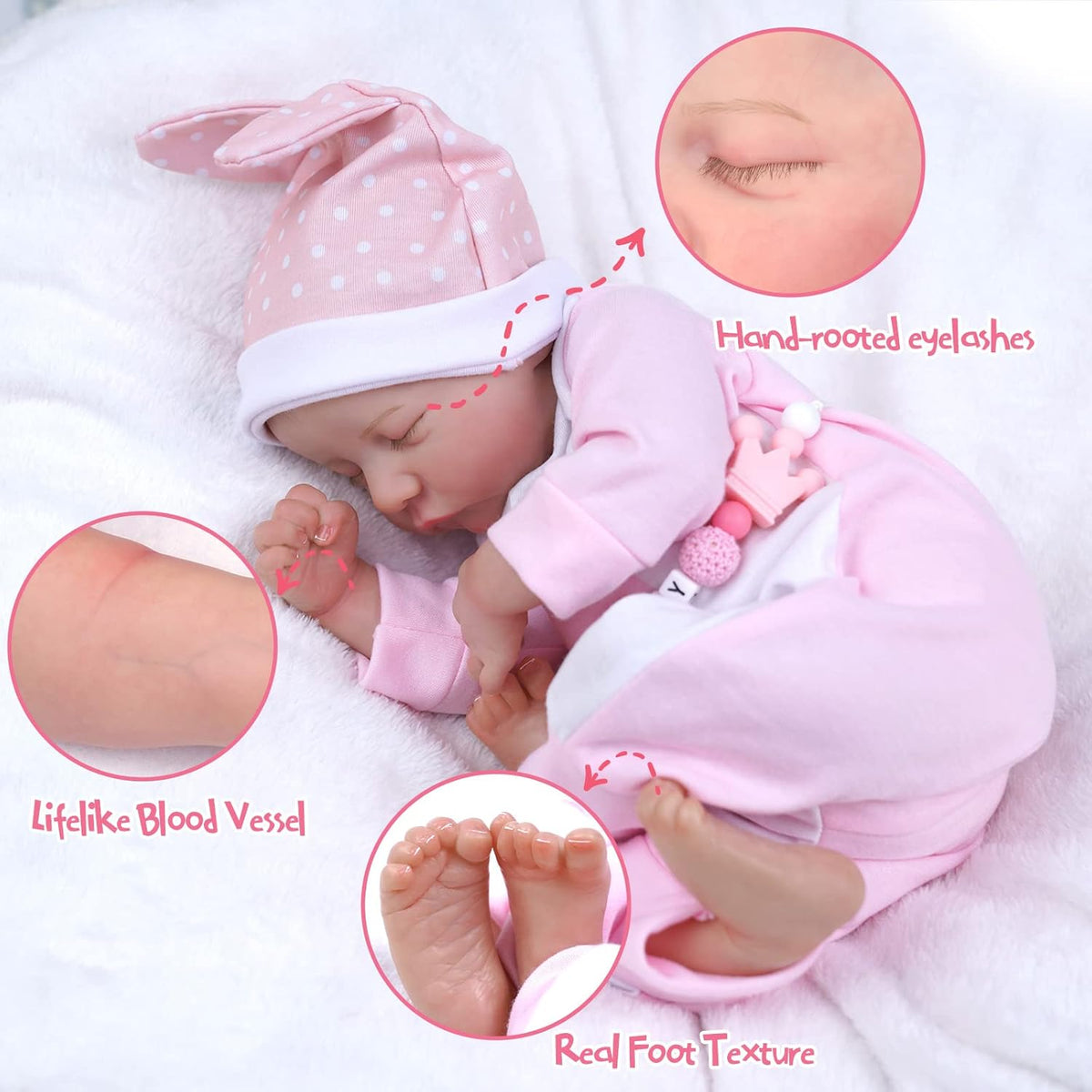 17-Inch Soft Cloth Body Realistic Newborn Sleeping Baby Doll E97121