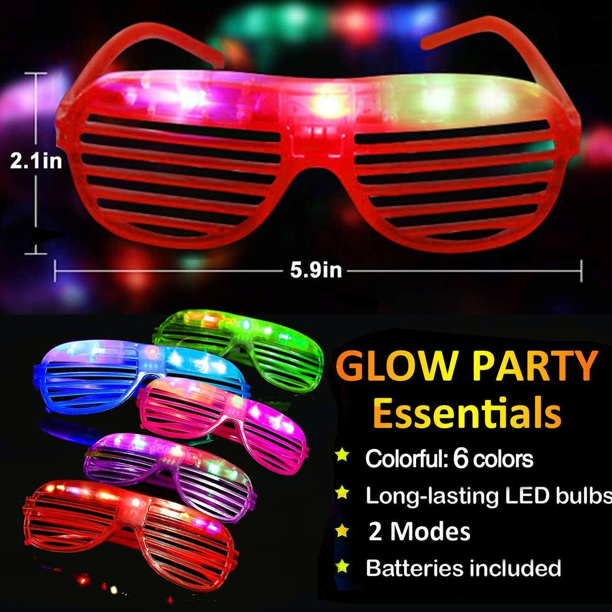 20Pack LED Glow Glasses Plastic Shutter Shades S75539