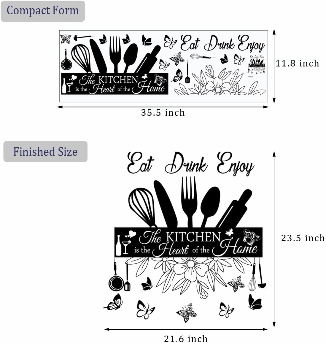 Wall Stickers Kitchen Quotes The Kitchen is The Heart of Home Sign Decor Word Saying Lettering Eat Drink Enjoy Wall Decals Removable DIY Vinyl Wall Art Sticker J3899