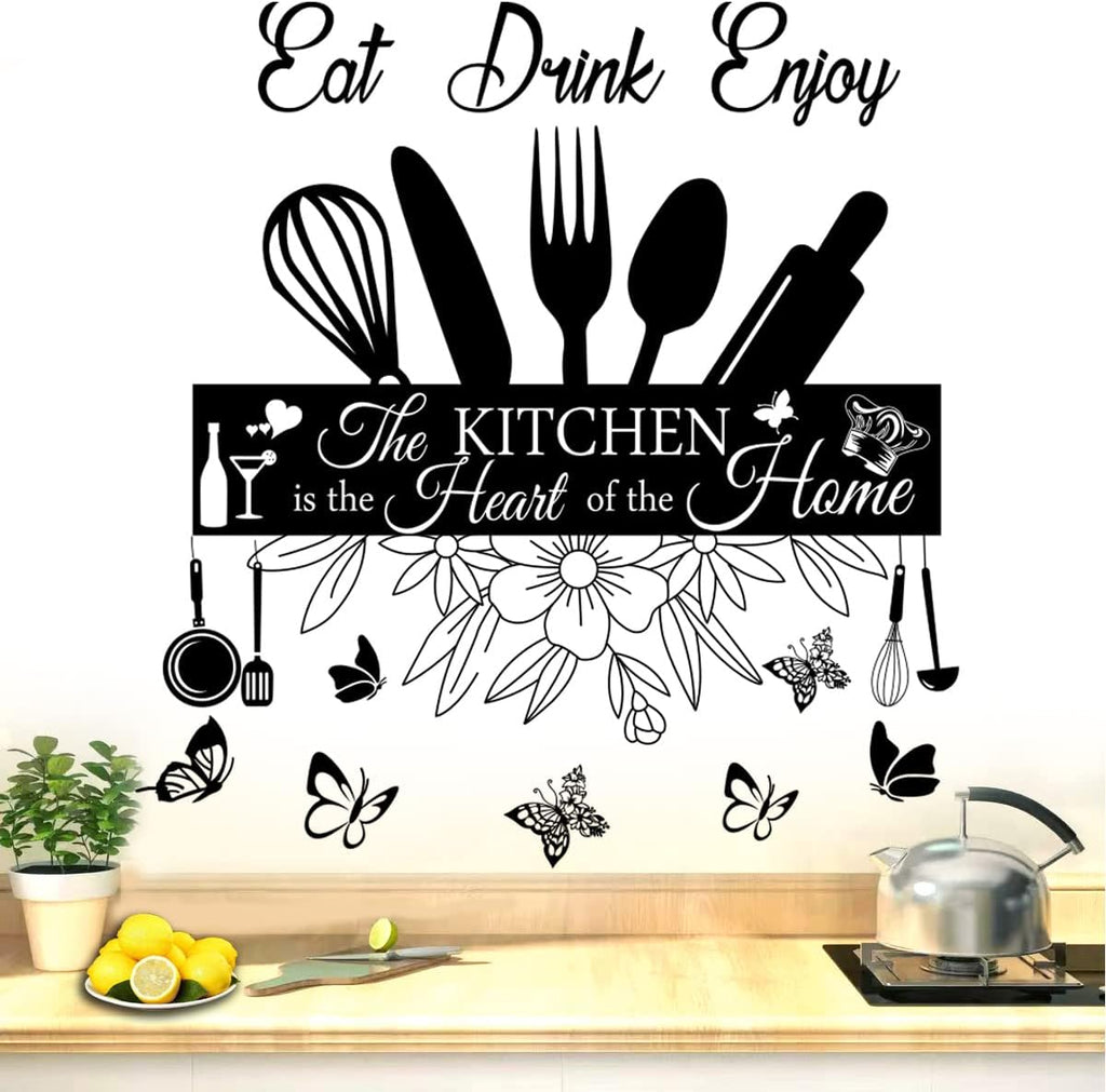 Wall Stickers Kitchen Quotes The Kitchen is The Heart of Home Sign Decor Word Saying Lettering Eat Drink Enjoy Wall Decals Removable DIY Vinyl Wall Art Sticker J3899