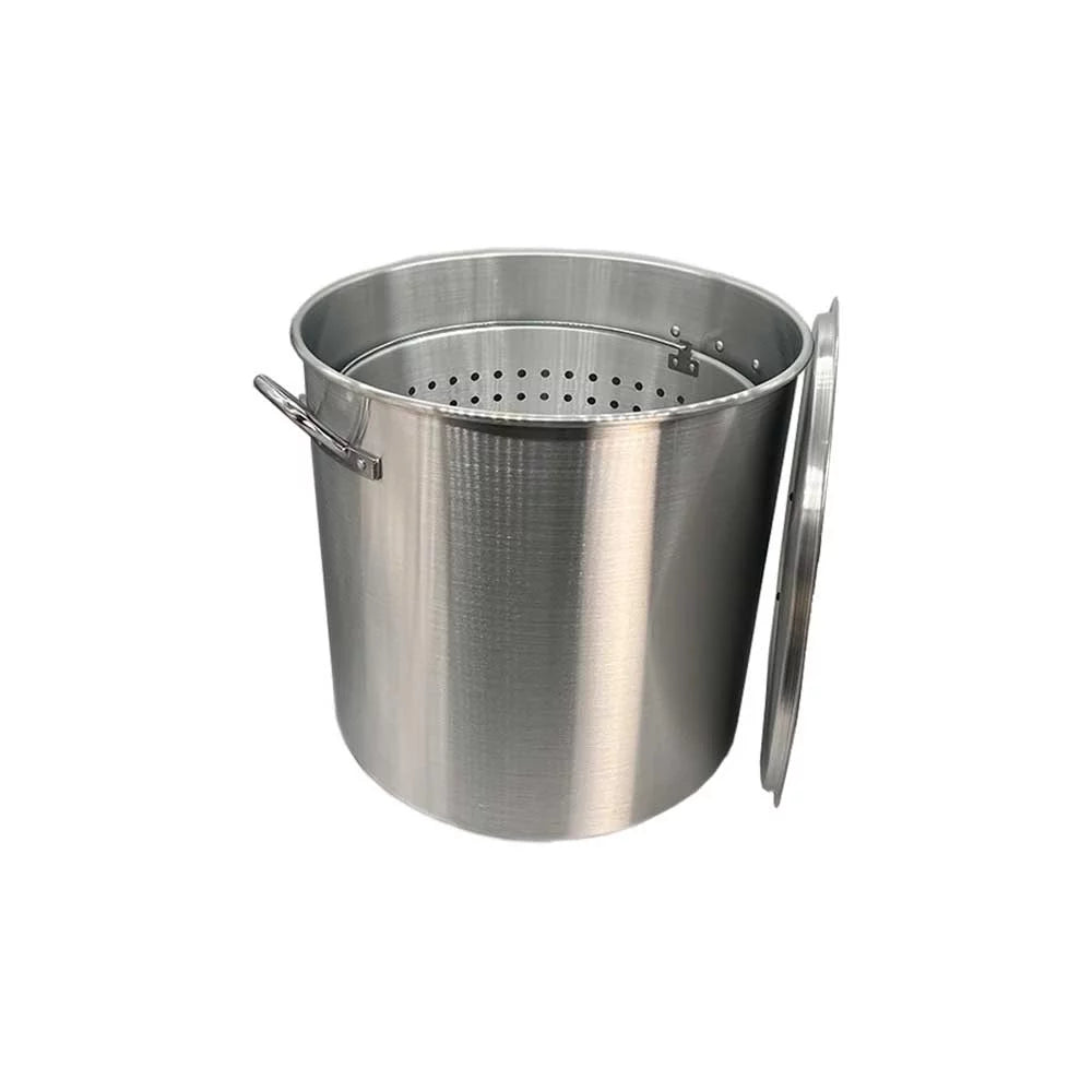 120 Qt Aluminum Stock Pot with Strainer Basket and Lid V66996