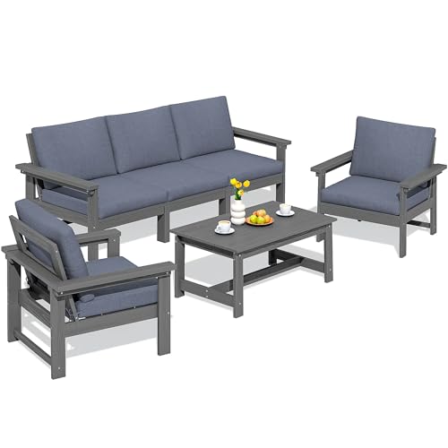 6-Piece HDPE Sectional Patio Conversation Set with Khaki Cushion T6284