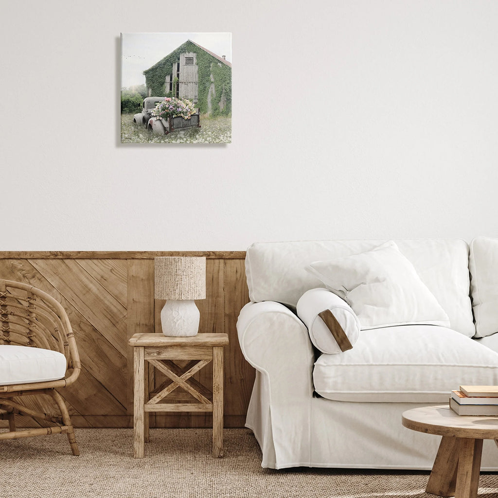 Magical Farmhouse Barn Green Vine Botanicals Flower Field, 24 x 24 Q73643