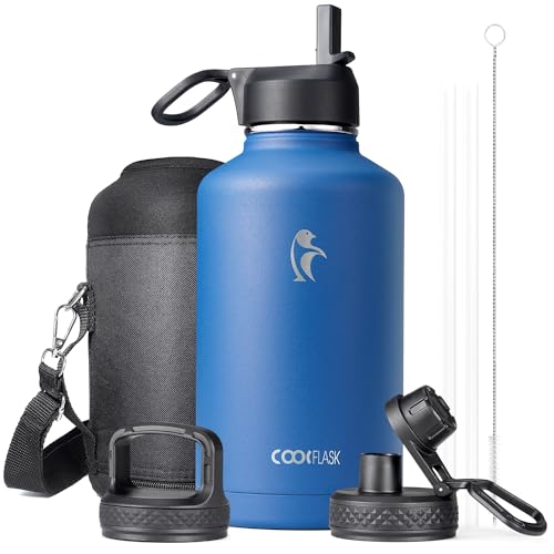 64 oz Insulated Stainless Steel Water Bottle with Straw & 3 Lids N341933