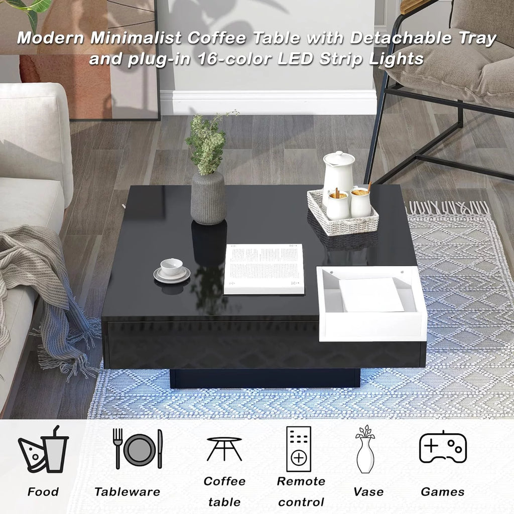 Square LED Coffee Table with Detachable Tray L110665