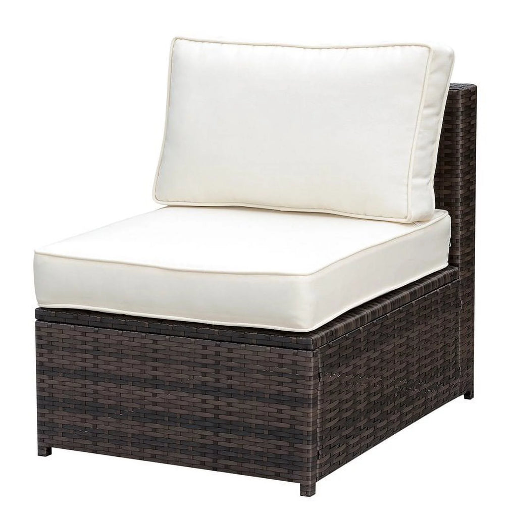 Brown and Beige Rattan Patio Armless Chair O574665