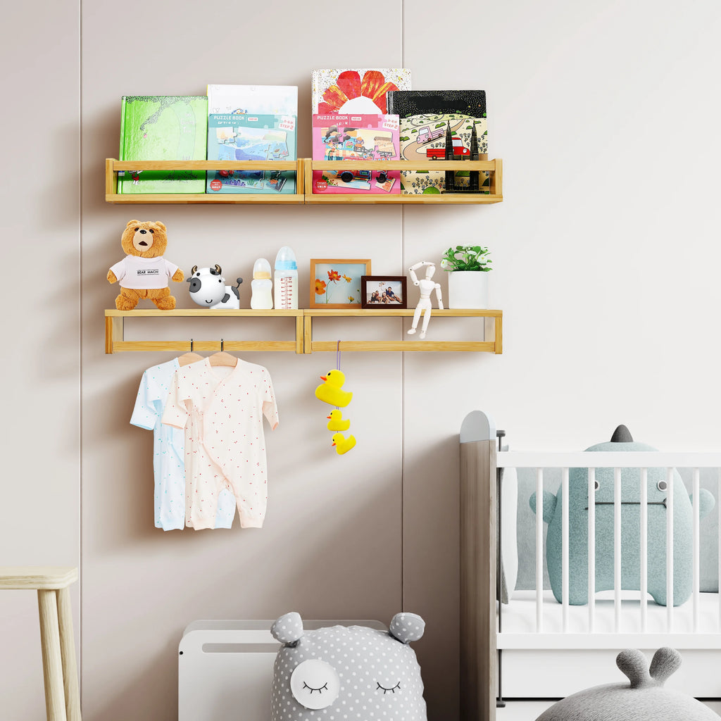 Set of 4 Bamboo Wood Floating Book Shelves R4683