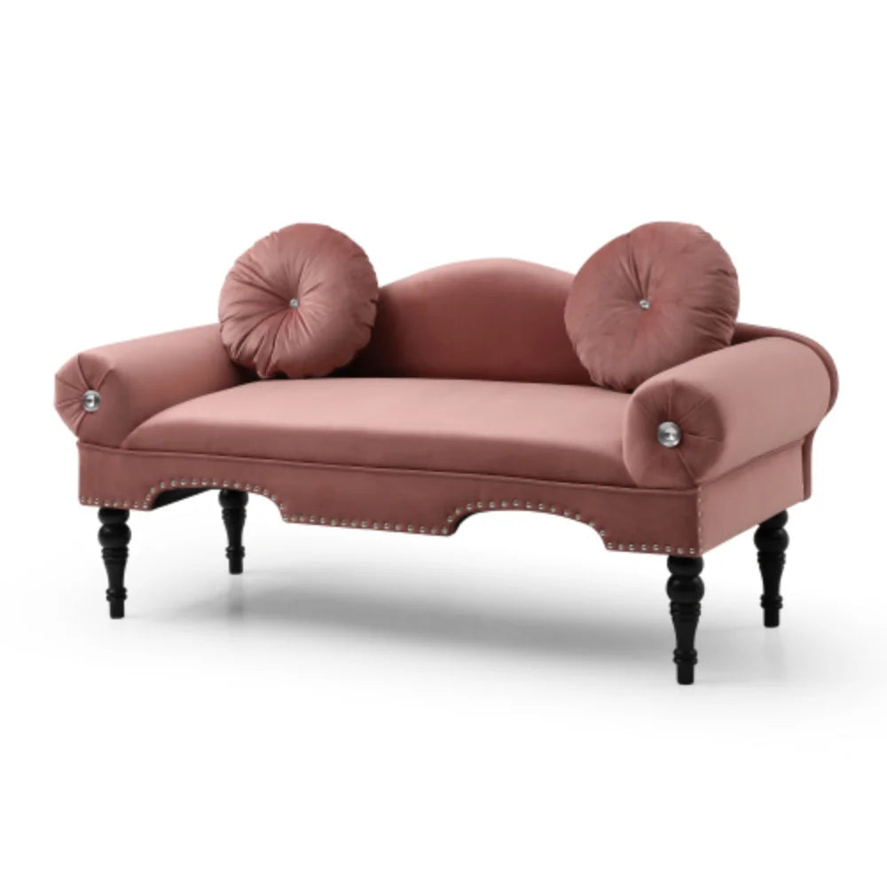 Rose Velvet Upholstered Loveseat Sofa with 2 Pillows Z24894
