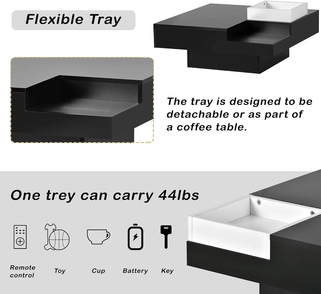 Square LED Coffee Table with Detachable Tray L110665