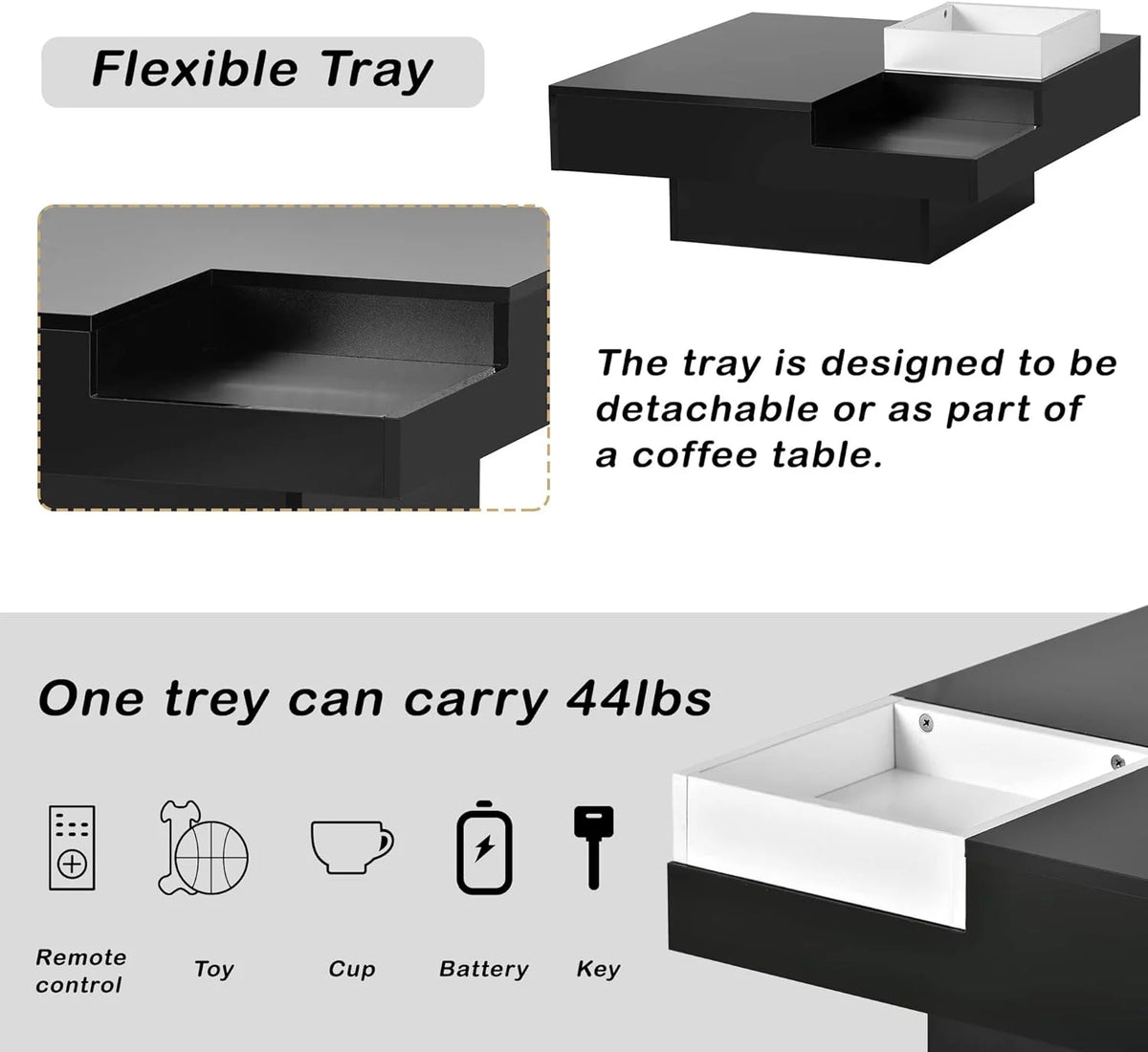 Square LED Coffee Table with Detachable Tray L110665