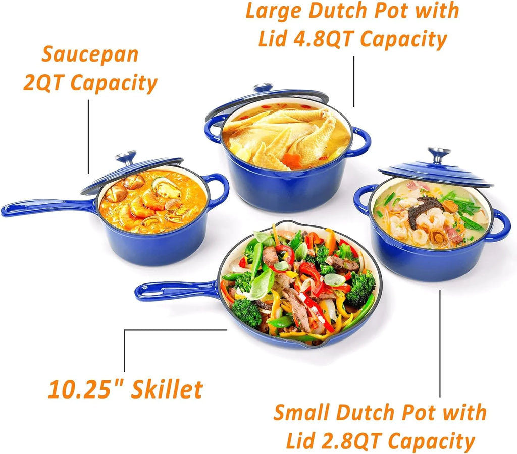 7 Piece Enameled Cast Iron Cookware Set with Ceramic Nonstick Coating A14286