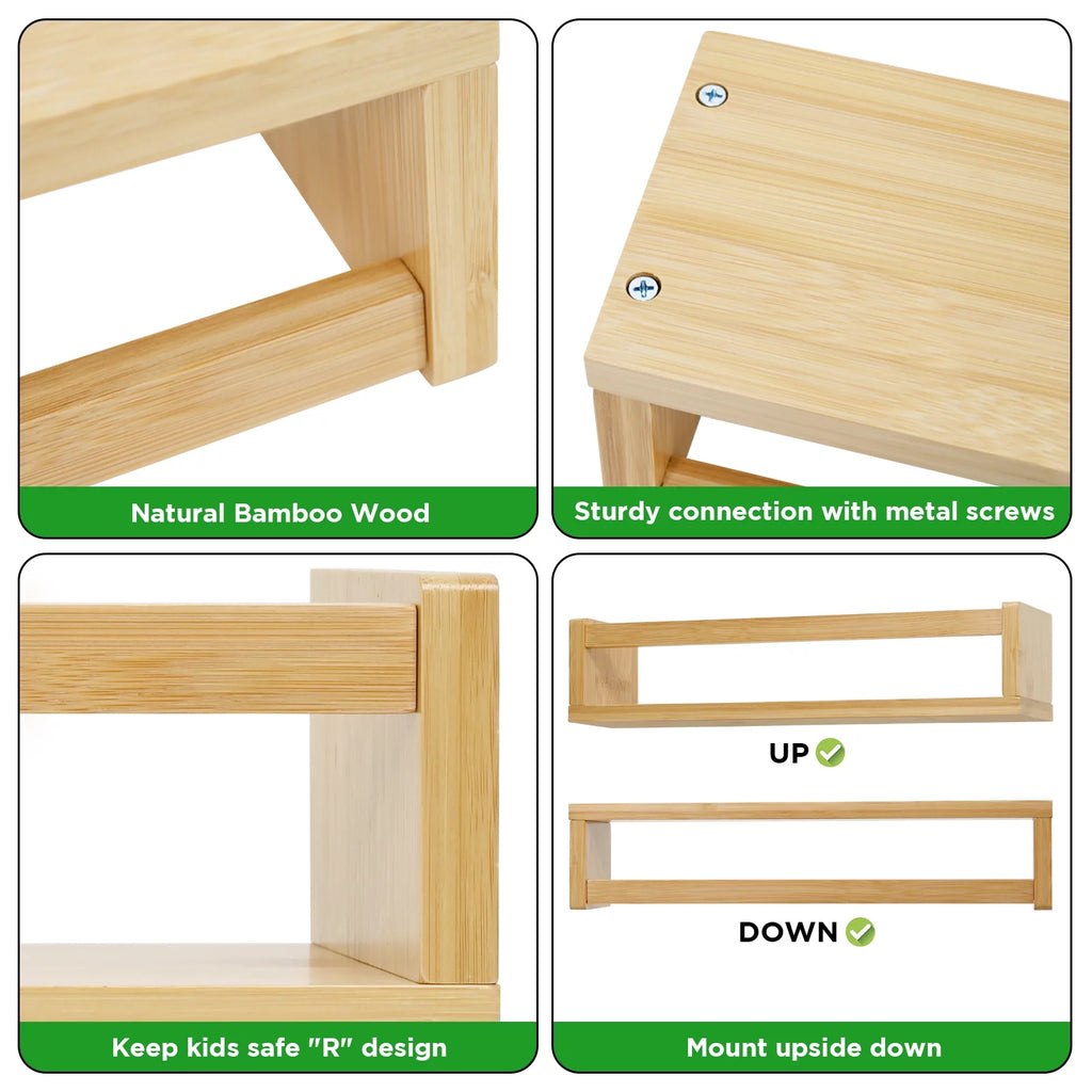 Set of 4 Bamboo Wood Floating Book Shelves R4683