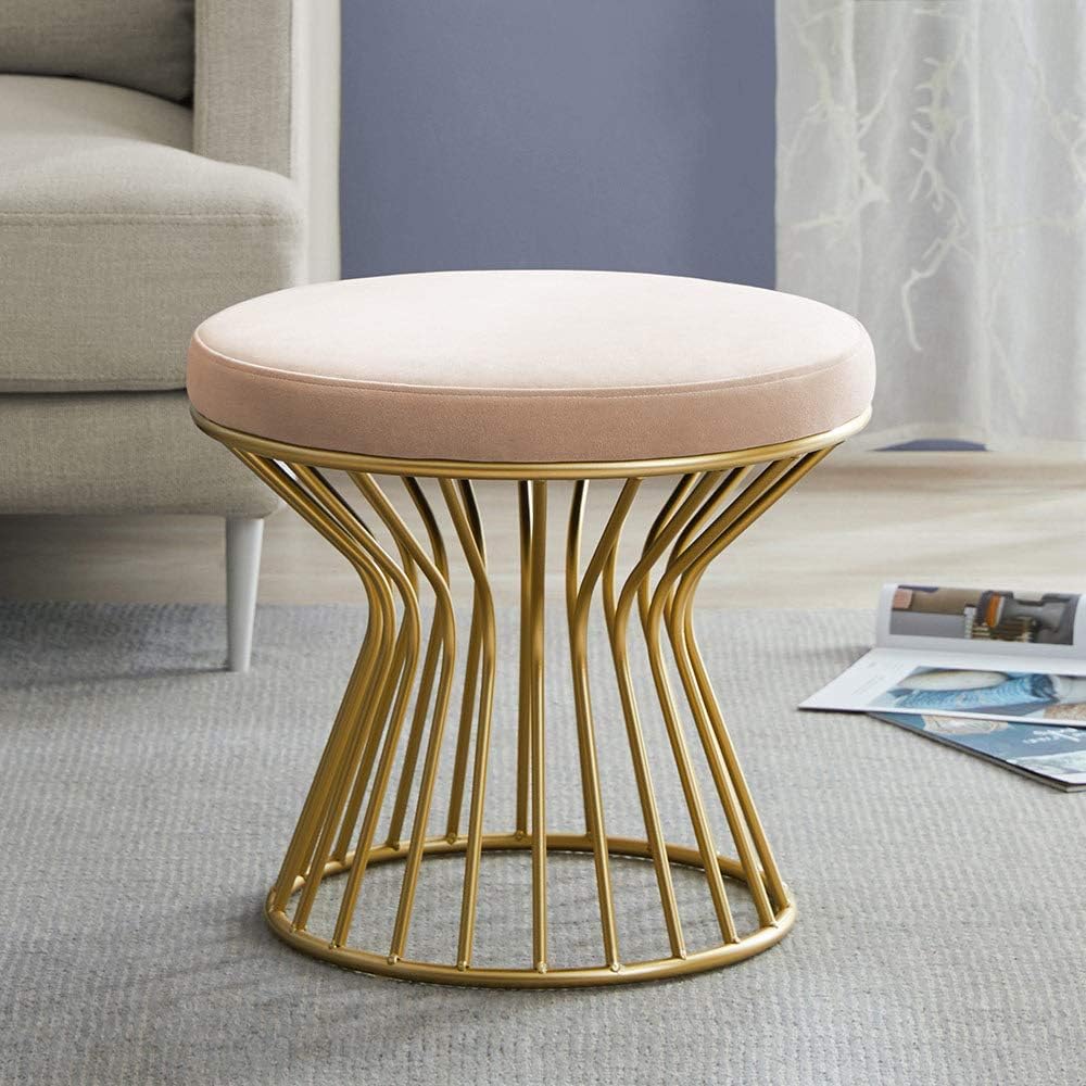 Gray Velvet Ottoman Footrest with Gold Metal Base G356258