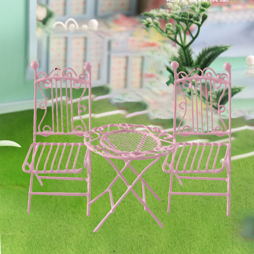 Miniature Metal Pink Table Chair for Dolls House Furniture I4595