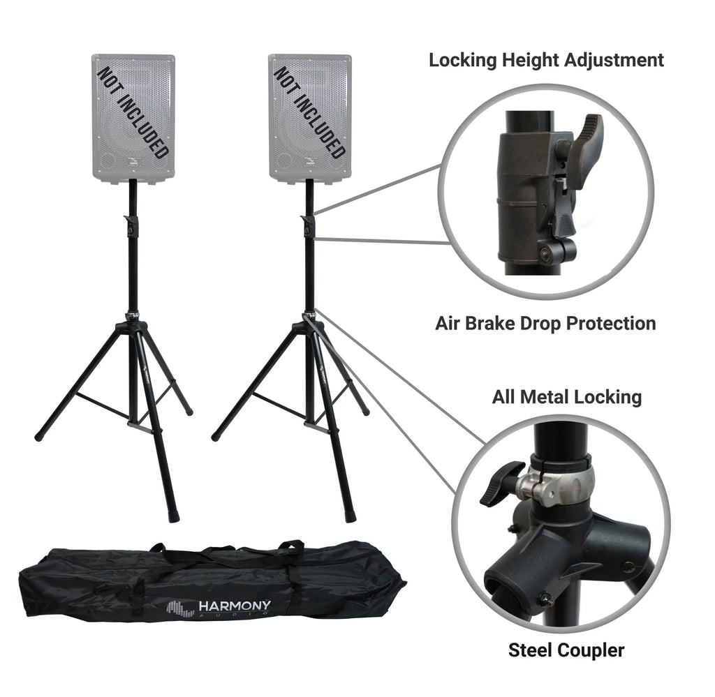 10" Pro DJ Powered 400W PA Speaker Pair with Tripod Stands & XLR Cables J150