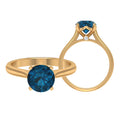 London Blue Topaz Ring with Surprise Diamond - 8 mm - 2 CT, 14K Yellow Gold, US 4.00 C176628
